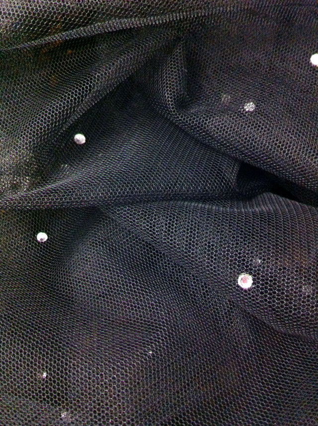 Polyester Mesh Fabric - Silver Diamond Studs, 42" Width