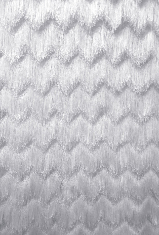 Fine Fringe Zig Zag Pattern Polyester Spandex Mesh Fabric - White, Black, Red, Blush, 52" To 54" Width