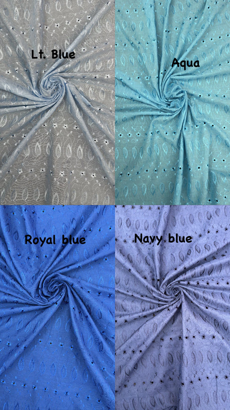 Aqua Medium Eyelet Polyester Cotton Fabric - Aqua, Small Eyelets, 41"-42" Width (1 Yard)