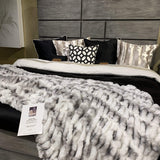 Braided Soft Faux Fur Blanket Fluffy Gray White Comforter & Throw, Queen or Cal King Size
