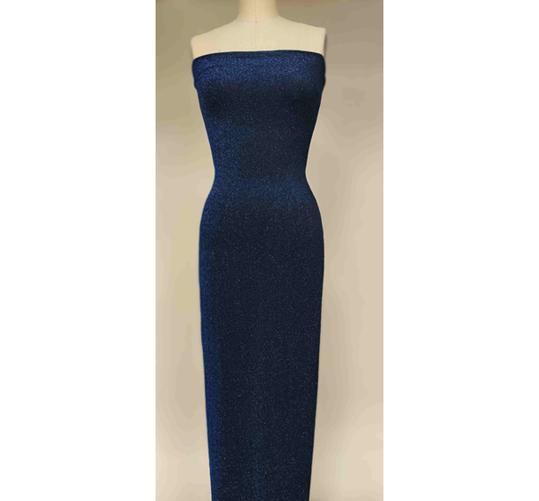 1 yard Nylon Lurex Black & Royal Blue Fabric 58/60" Wide Stretch Apparel Material with Spandex
