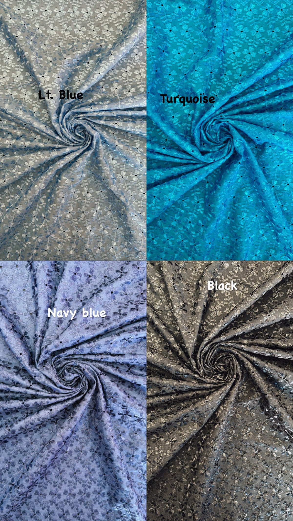 Heavy Eyelet Black Polyester Cotton Fabric - Black Floral Embroidery, 41"-42" Width