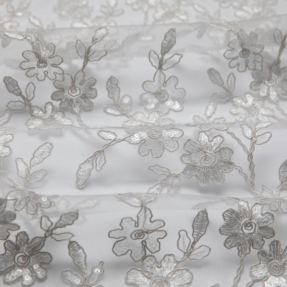 1 Yard Tulle Lace Fabric Embroidered W/Applique with Beautiful 3D Floral Pattern, 52" Wide