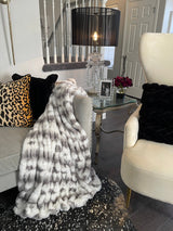 Braided Soft Faux Fur Blanket Fluffy Gray White Comforter & Throw, Queen or Cal King Size
