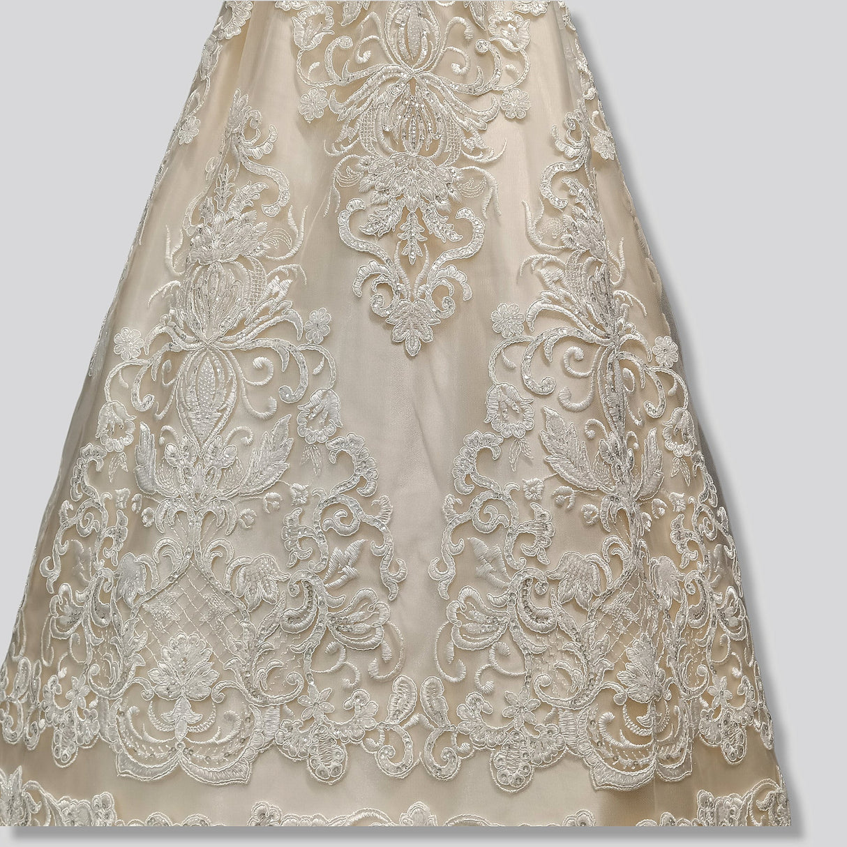 1 Yard Ivory Beaded & Corded Lace Fabric on Polyester Mesh, 51" Wide Embroidered Net Lace for Apparel & Decor