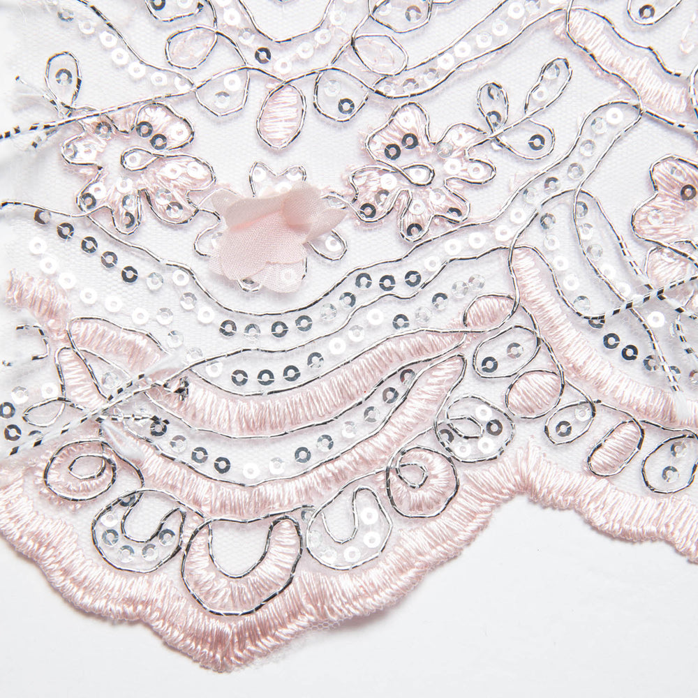 1 Yard Embroidered Tulle Lace Fabric with Intricate 3D Applique Pattern 52" Wide