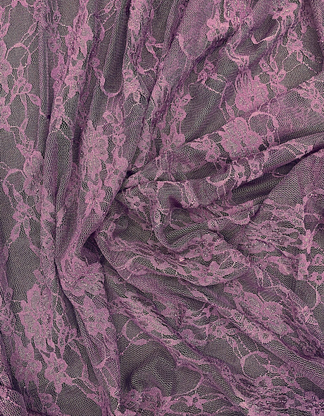 Plum Stretch Lace Nylon Spandex Fabric - Shimmery Floral Lace, 58/60" Width (1 Yard)