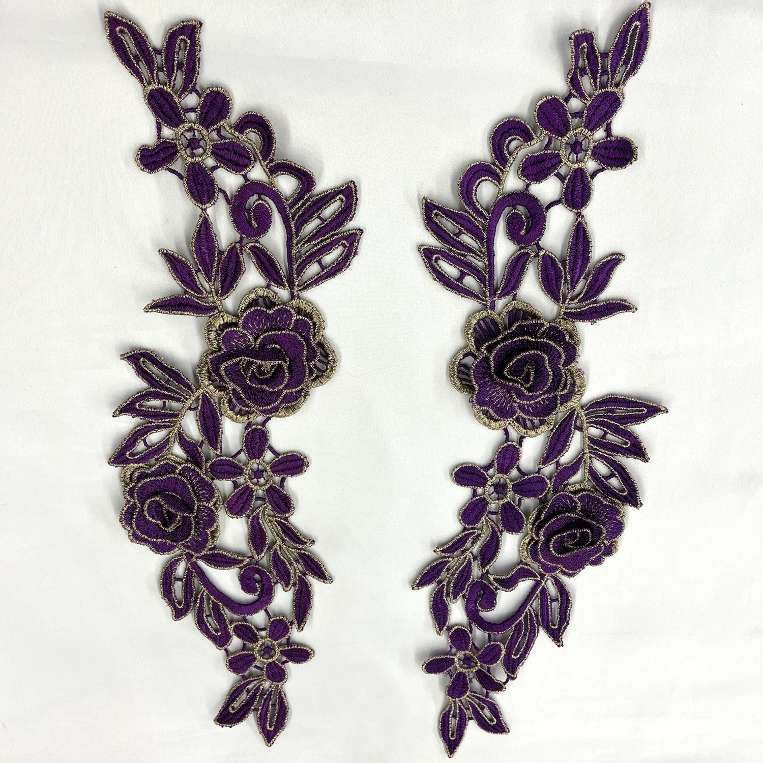 1 Pair 14" x 5" 3D Floral Lace Applique Embroidered on 100% Polyester Net Mesh