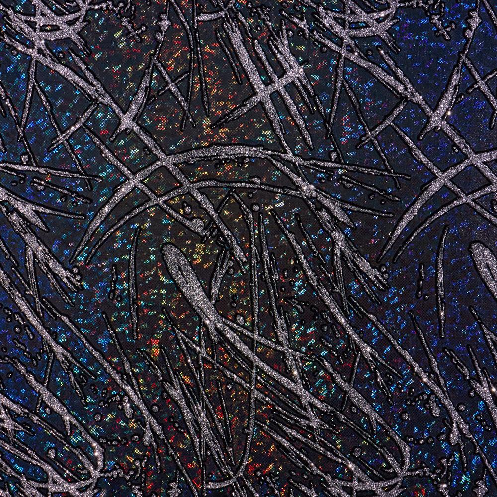 1 Yard Shattered Glass Metallic Foil Spandex 80/20 Nylon Stretch Fabric