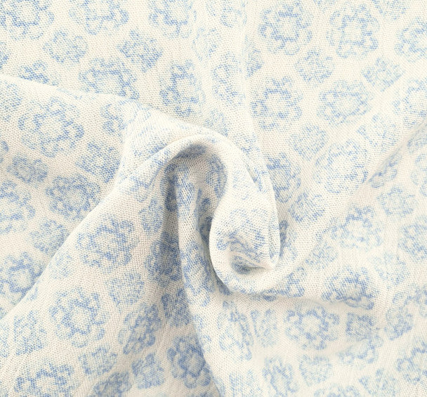 1 Yard Off White Blue Floral Crinkle Rayon Fabric for Sewing Apparel Dresses 50/52 Inch Width