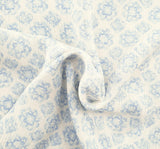 1 Yard Off White Blue Floral Crinkle Rayon Fabric for Sewing Apparel Dresses 50/52 Inch Width