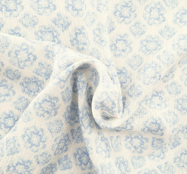 Rayon Crinkle 1D1229 100 Percent Rayon Fabric - Off White/Blue Print, 50/52" Width (1 Yard)