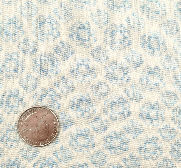 1 Yard Off White Blue Floral Crinkle Rayon Fabric for Sewing Apparel Dresses 50/52 Inch Width