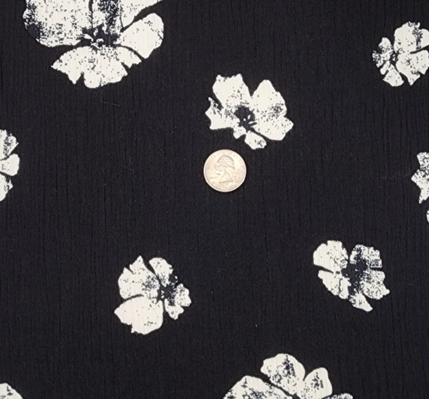 1 Yard Black Off White Rayon Crinkle Apparel Fabric 50/52 inches Width