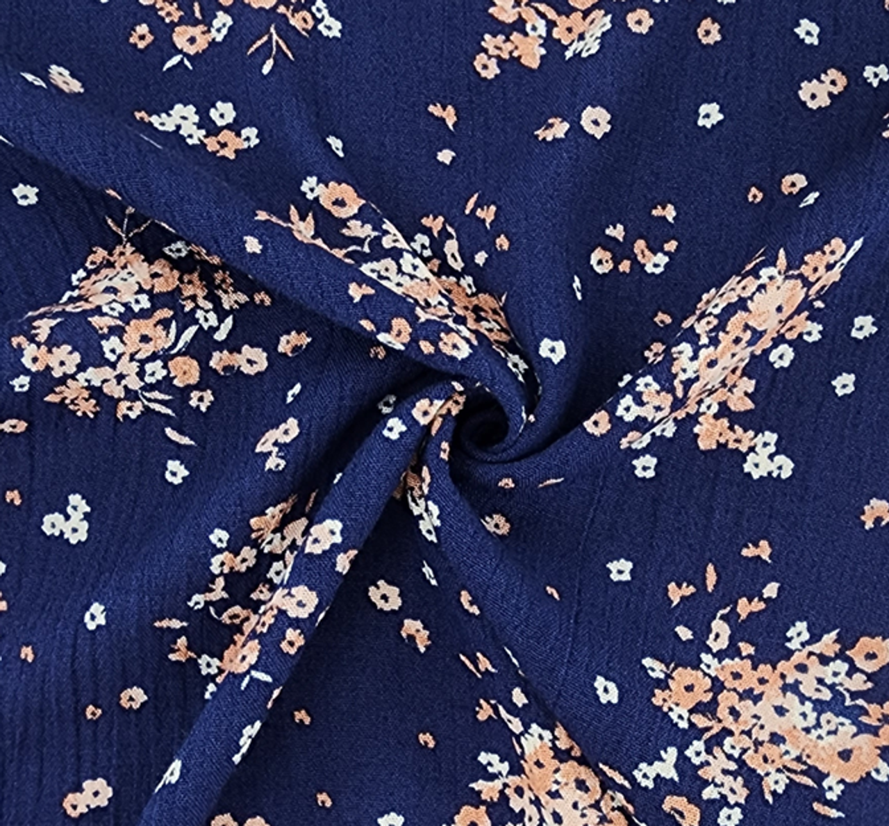 1 Yard Rayon Crinkle Navy Woven Fabric, 50/52" Wide 100% Rayon