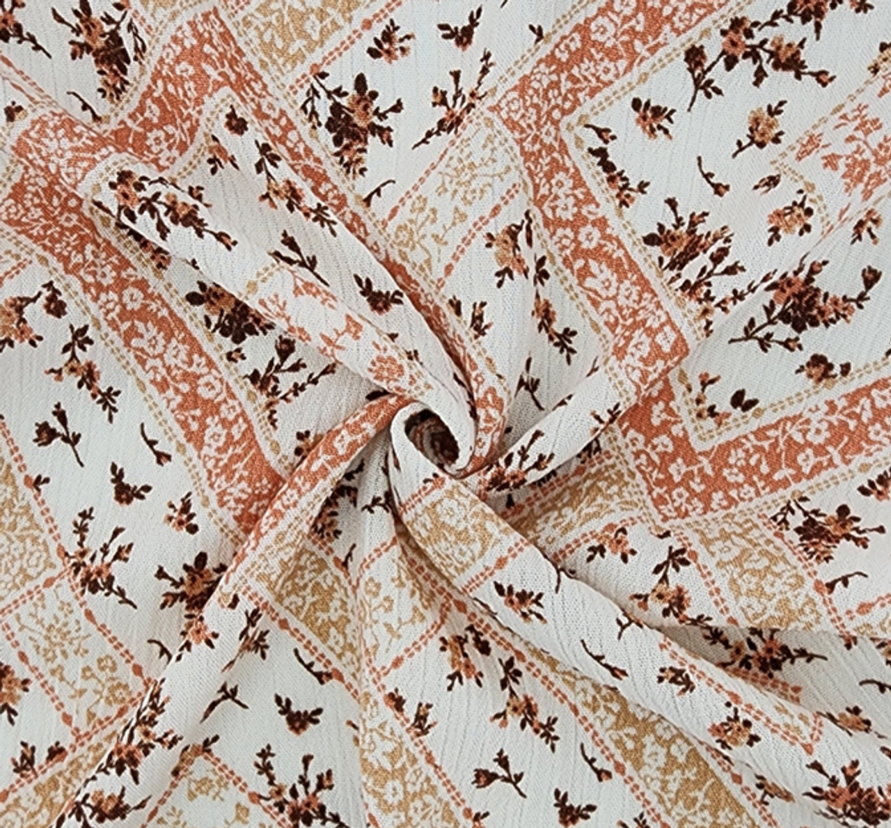 1 Yard Ivory Coral Rayon Crinkle Fabric, 50/52" Lightweight Apparel Material