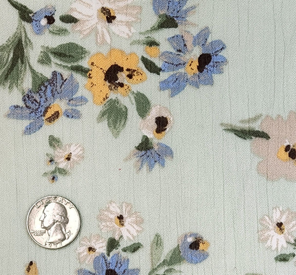 1 Yard Butterfly Green Rayon Crinkle Fabric Lightweight Rayon 50/52 Inch Width