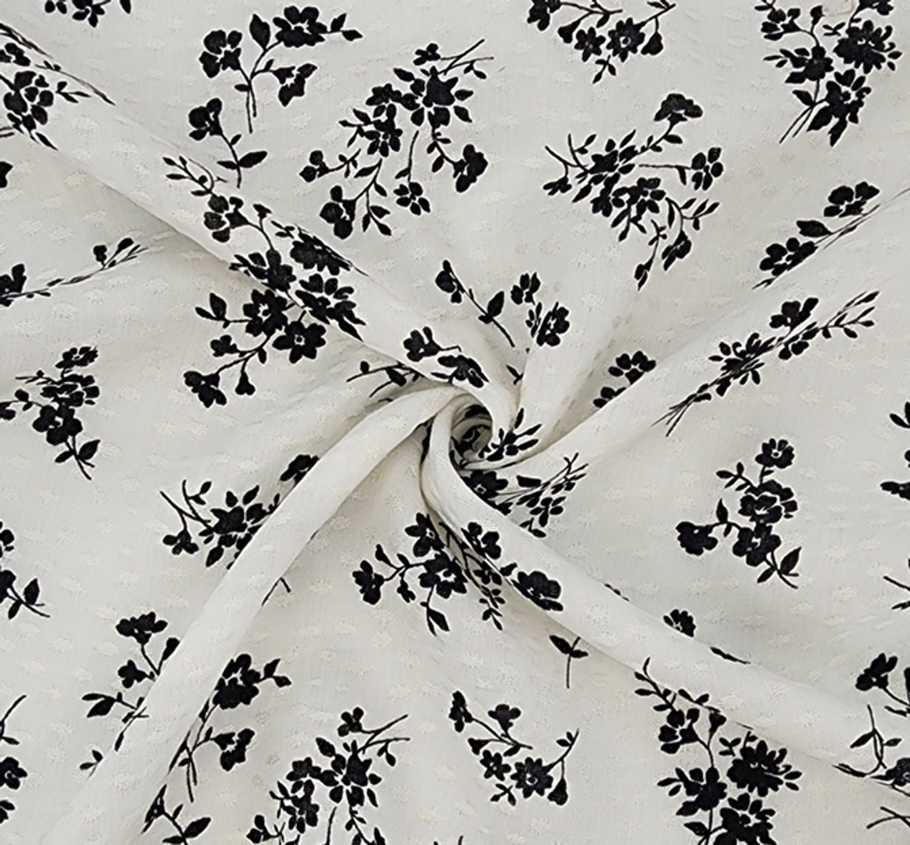 1 Yard Off White Black Rayon Dobby Dot Fabric Lightweight Jacquard Material for Blouses 53/54" Wide