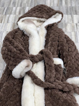 Long Faux Fur Robe with Hood Velvet-Lined, Warm & Shed-Free Design