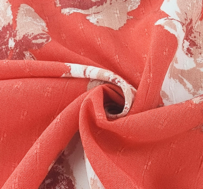 Yoryu Jacquard 1D1320 Orange Rayon Fabric - Orange Jacquard Dobby Texture, 57/58" Width (1 Yard)
