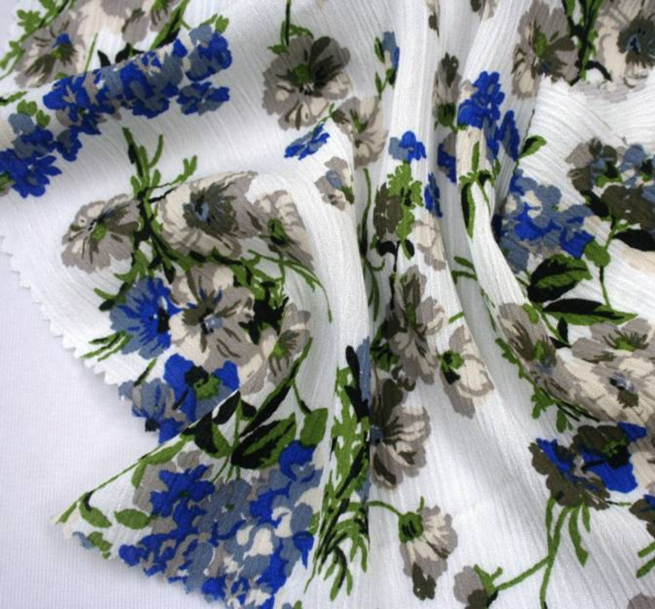 1 Yard Textured Ivory Blue Rayon Crinkle Fabric For Stylish Dresses Blouses Skirts Lightweight Apparel 50/51" Width