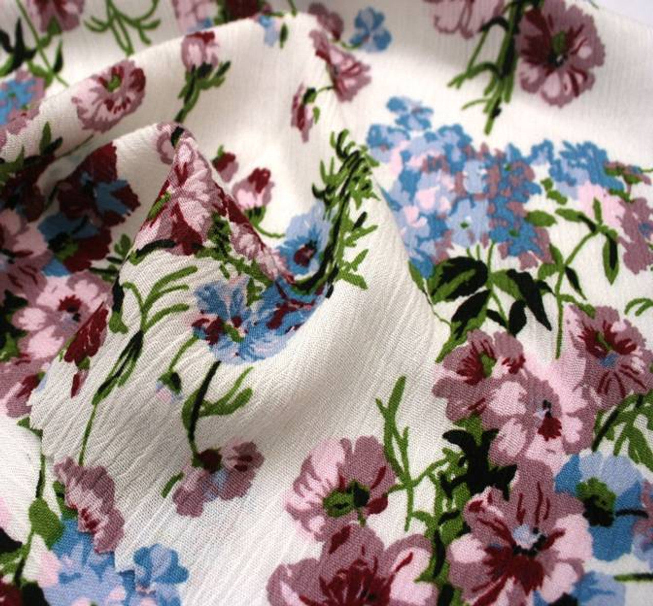 1 Yard Ivory Mauve Rayon Crinkle Fabric For Dresses Blouses Skirts Lightweight Apparel 50/51" Width