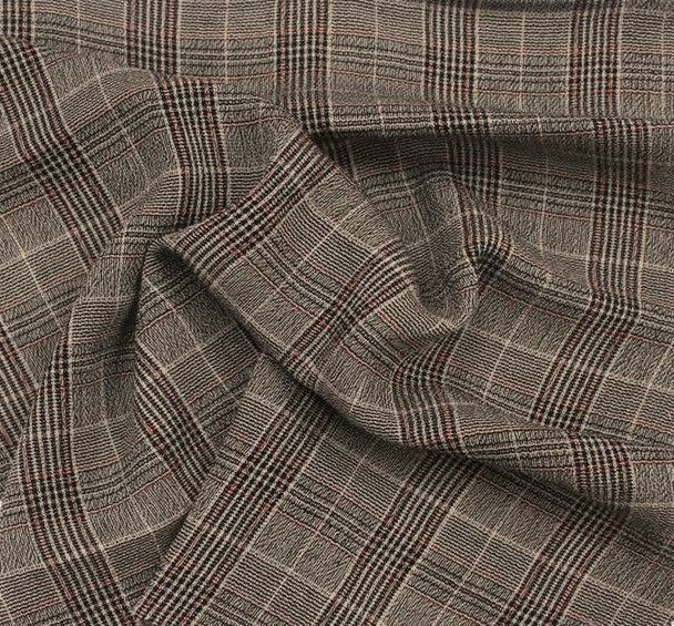 1 Yard Taupe Black Rayon Yarn Dyed Plaid Fabric, 50/51" Wide, Lightweight Apparel Material