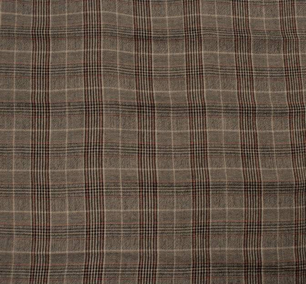 1 Yard Taupe Black Rayon Yarn Dyed Plaid Fabric, 50/51" Wide, Lightweight Apparel Material