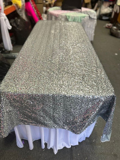 1 Yard Rectangle Sequin Taffeta Tablecloth 55 by 108 Inches Durable Polyester Fabric