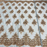 1 Yard Beaded & Corded Lace Fabric on 100% Polyester Net Mesh, Elegant Embroidered Lace Material
