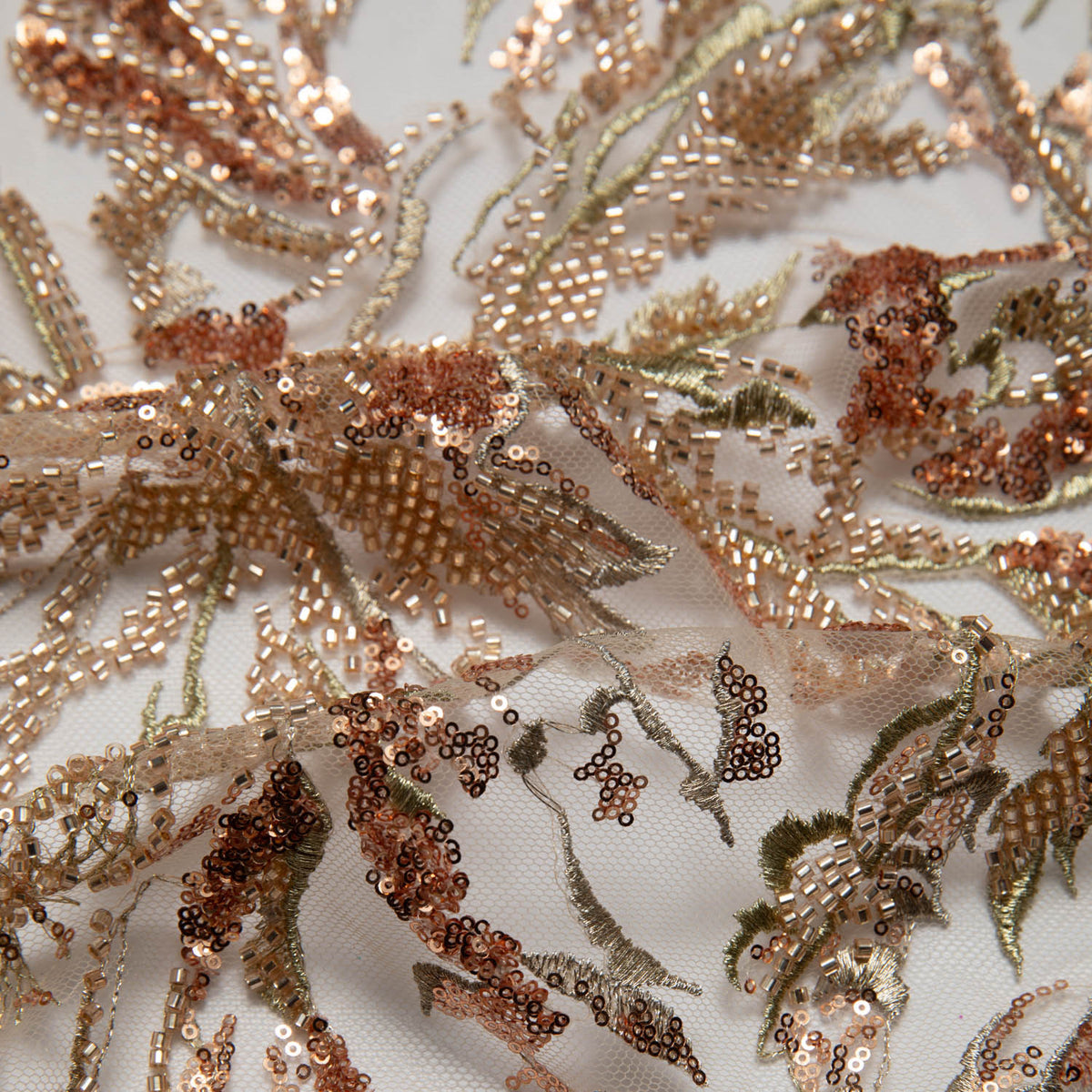 1 Yard Tulle Lace Fabric Embroidered with Sequins and Beautiful Pattern, 52" Wide