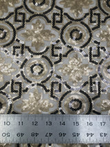 Polyester Non-Stretch Mesh Fabric - 3MM Geometric Design, Black/Gold, Black/Taupe
