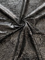 Shiny Snake Print Foil Polyester Spandex Fabric - Gray/Black, Brown/Black, 57" Width