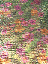 5 Mm Floral Print Sequins Polyester Fabric - Purple/Yellow, Royal/Pink, Green/Pink, 58" Width
