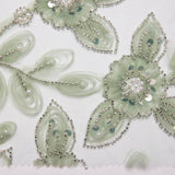 1 Yard Tulle Lace Fabric Embroidered with Ribbon and Floral Design, 52" Wide
