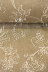 1 Yard Natural Ivory Pure Linen Foliage Embroidered Fabric Midweight Woven 54 Inch Width