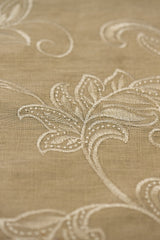 1 Yard Natural Ivory Pure Linen Foliage Embroidered Fabric Midweight Woven 54 Inch Width