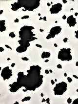 Black Cow Satin Print Polyester Fabric - White Cow Spots On White Shiny Light Weight Satin, 59/60" Width