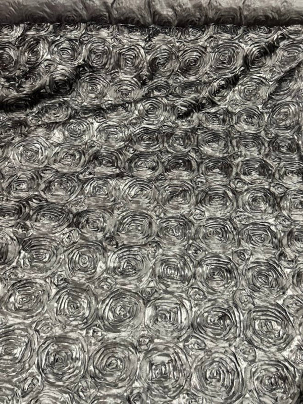 1 Yard Exquisite 3D Rose Design Satin Rosette Ribbon Fabric 54" Width