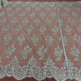 1 Yard Beaded & Corded Lace Fabric on 100% Polyester Net Mesh, Elegant Embroidered Lace Material