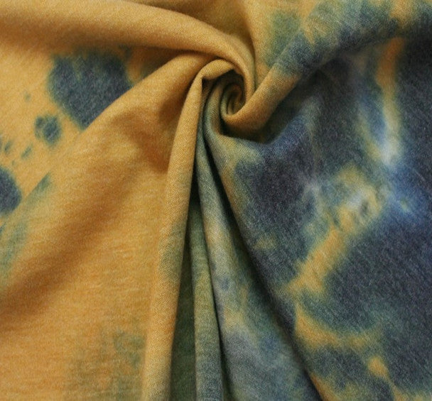 1 Yard Black Mustard Tie Dye French Terry Fabric Soft Stretch Knit 58/60 Inches Wide