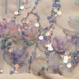 1 Yard Ribbon Tulle Lace Fabric with Embroidered Sequins, Soft Floral Design, 52" Wide