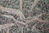 1 Yard Ribbon Tulle Lace Fabric with Embroidered Sequins, Soft Floral Design, 52" Wide