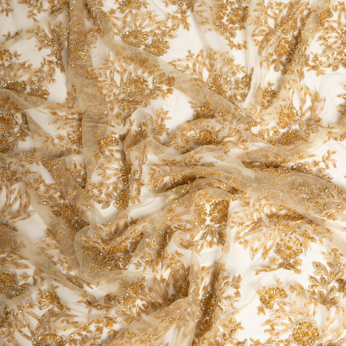 1 Yard Tulle Lace Embroidered Fabric 3D Applique Beaded Design 50/52" Width