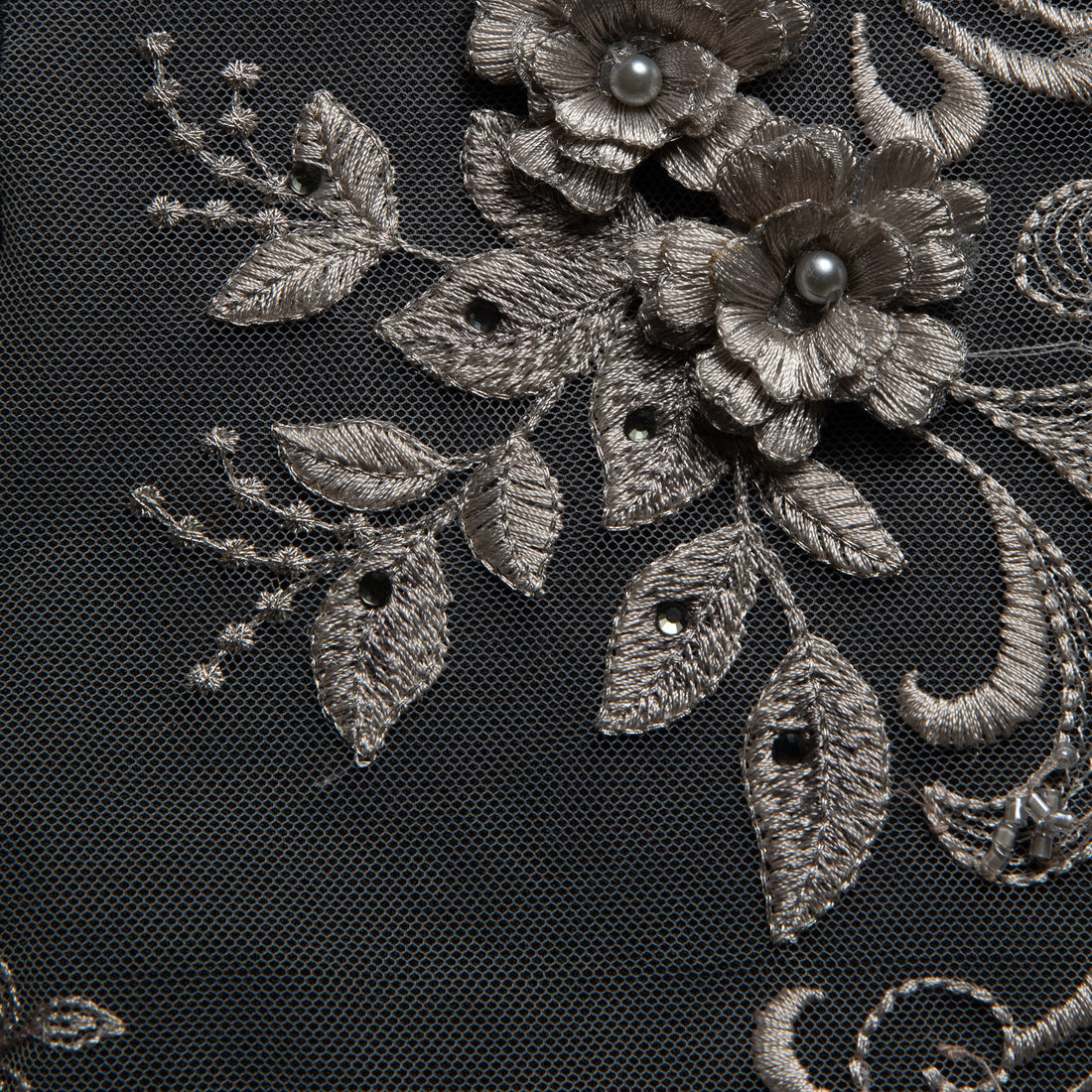 1 Yard 3D Floral Appliqué Tulle Lace with Beads Embroidered 50/52" Wide Polyester Fabric