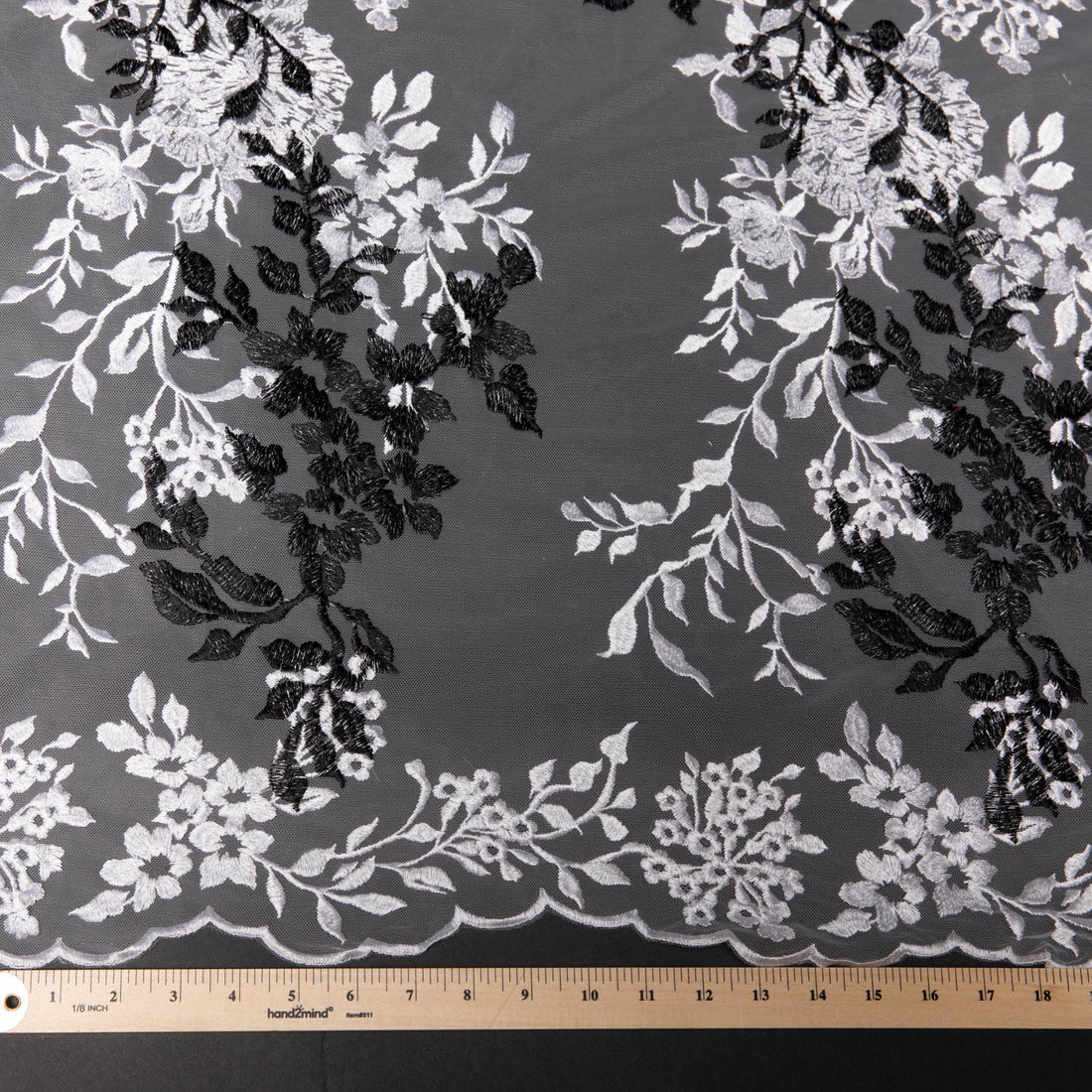 1 Yard Embroidered Two-Tone Tulle Lace Fabric – Soft Polyester, 50/52" Wide