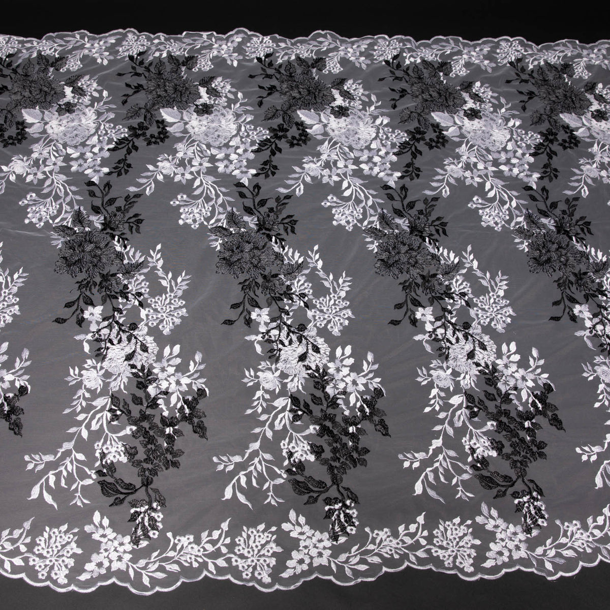 1 Yard Two Tone Tulle Lace Fabric Embroidered, 100% Polyester, 50/52" Wide