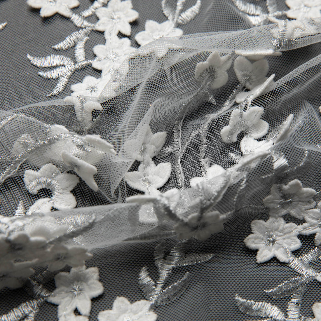 1 Yard Embroidered Tulle Lace Fabric with 3D Floral Applique 52" Wide Luxury Bridal & Evening Textile