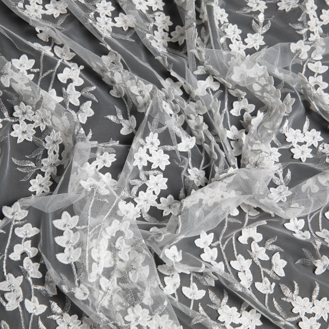 1 Yard 52/54" Wide Luxury Polyester Blend Embroidered 3D Tulle Lace Fabric w/ Applique