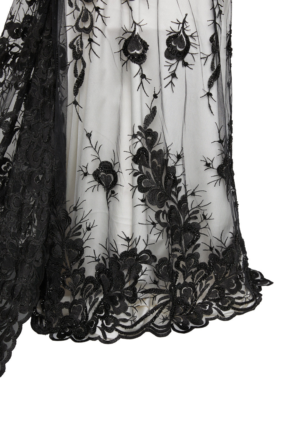 1 Yard Tulle Lace Fabric Embroidered with Beads & Sequins 50/52" Wide 100% Polyester for Bridal & Evening Wear